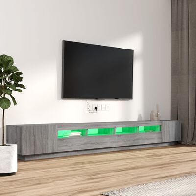vidaXL TV spintelių komplektas su LED, 3 dalių, pilkas ąžuolo, mediena