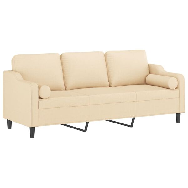 vidaXL Trivietė sofa su pagalvėmis, kreminė, 210cm, audinys