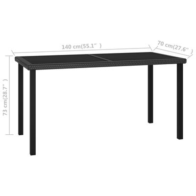 vidaXL Sodo valgomojo stalas, juodos spalvos, 140x70x73cm, poliratanas