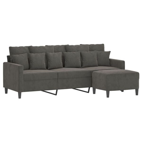 vidaXL Trivietė sofa su pakoja, tamsiai pilkos spalvos, 180cm, aksomas