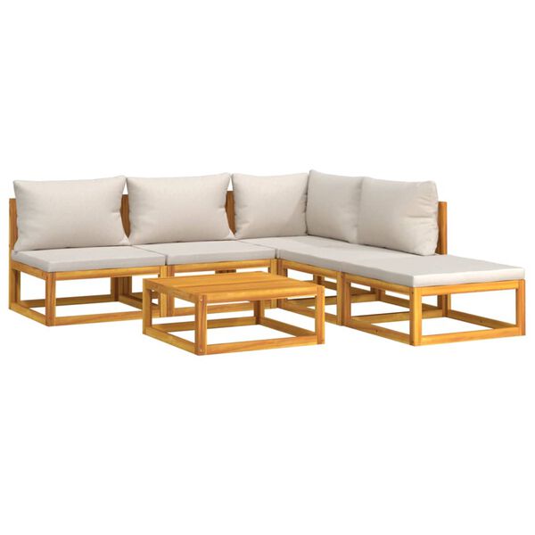 vidaXL Sodo komplektas su pilkomis pagalvėlėmis, 6 dalių, mediena