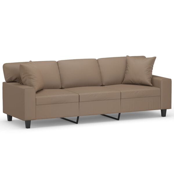 vidaXL Trivietė sofa su pagalvėmis, kapučino, 180cm, dirbtinė oda