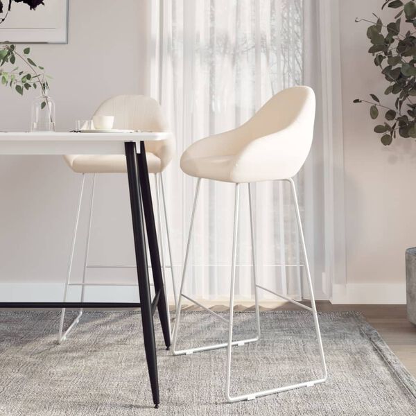 vidaXL Baro taburetės, 2vnt., kreminės spalvos, aksomas