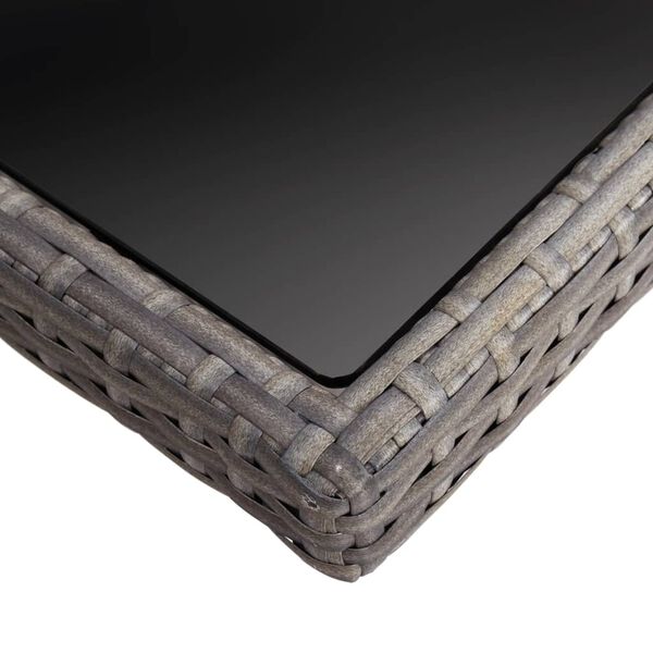 vidaXL Lauko valgomojo stalas, pilkos spalvos, poliratanas ir stiklas