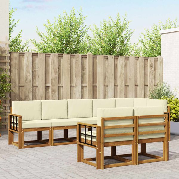 vidaXL Lauko sofos komplektas su pagalve 8 pcs Natūralus ir grietinėlė