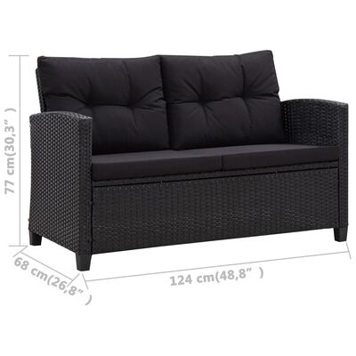 vidaXL Sodo sofos komplektas su pagalvėlėmis, 6 dalių, juodas, ratanas