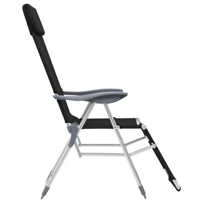 vidaXL Stovyklavimo kėdės su pakojomis, 2vnt., juodos, tekstilenas