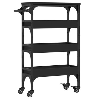 vidaXL Virtuvės vežimėlis, juodas, 53x20x76cm, apdirbta mediena