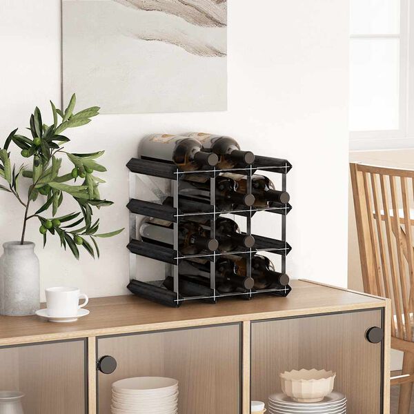 vidaXL Stovas vynui skirtas 12 butelių, juodas, pu&scaron;ies masyvas