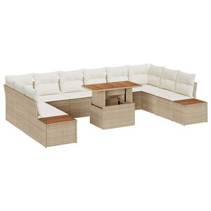 vidaXL Sodo valgomojo komplektas su pagalve 11 pcs Bežinė ir kreminė