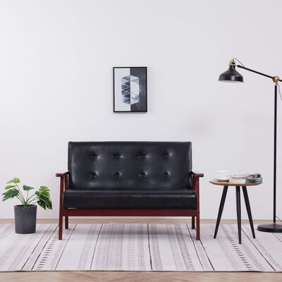 vidaXL Dvivietė sofa, juodos spalvos, dirbtinė oda