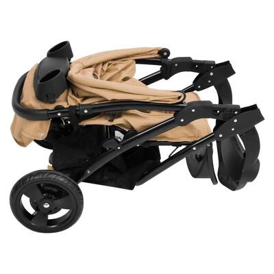 vidaXL Vaikiškas triratis vežimėlis, taupe ir juodos spalvos, plienas