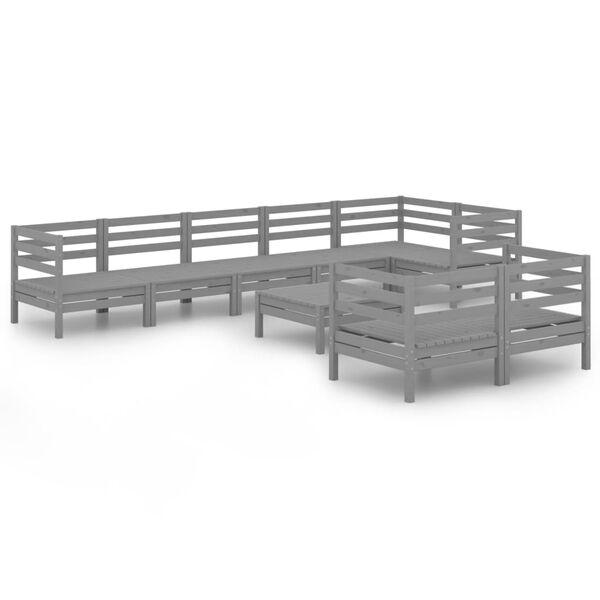 vidaXL Sodo poilsio baldų komplektas, 9 dalių, pilkas, pu&scaron;ies masyvas