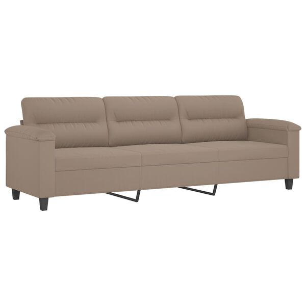 vidaXL Trivietė sofa su pagalvėmis, taupe, 210cm, mikropluo&scaron;to audinys
