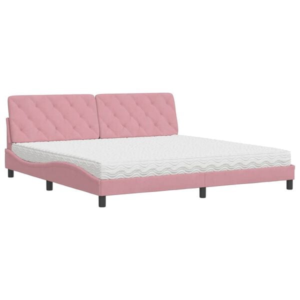 vidaXL Lova su čiužiniu, rožinės spalvos, 200x200cm, aksomas