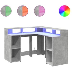 vidaXL Ra&scaron;omasis stalas su LED, betono pilkas, 130x130x91cm, mediena