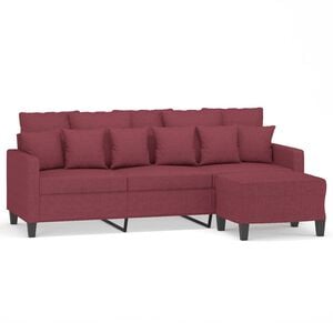 vidaXL Trivietė sofa su pakoja, raudonojo vyno spalvos, 180cm, audinys