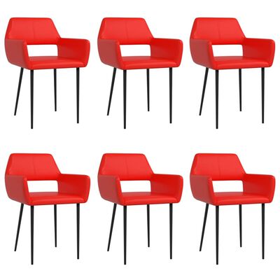 vidaXL Valgomojo kėdės, 6vnt., raudonos spalvos, dirbtinė oda