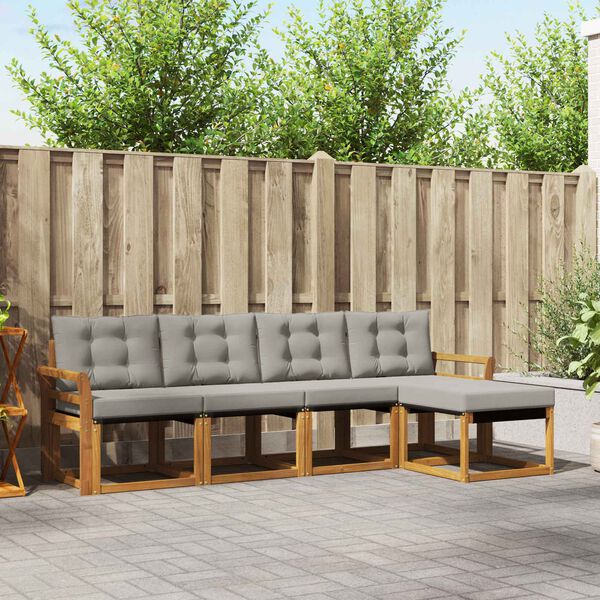 vidaXL Lauko sofos komplektas 5 pcs Natūrali ir &scaron;viesiai pilka