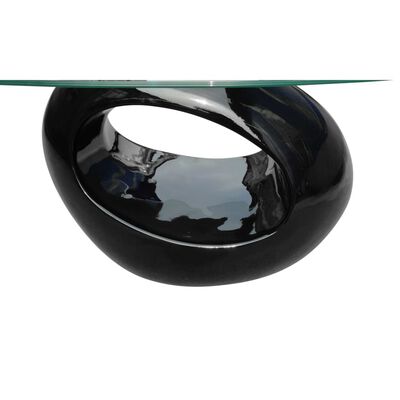 vidaXL Kavos staliukas su ovaliu stikliniu stalviršiu, ypač blizgus, juodas