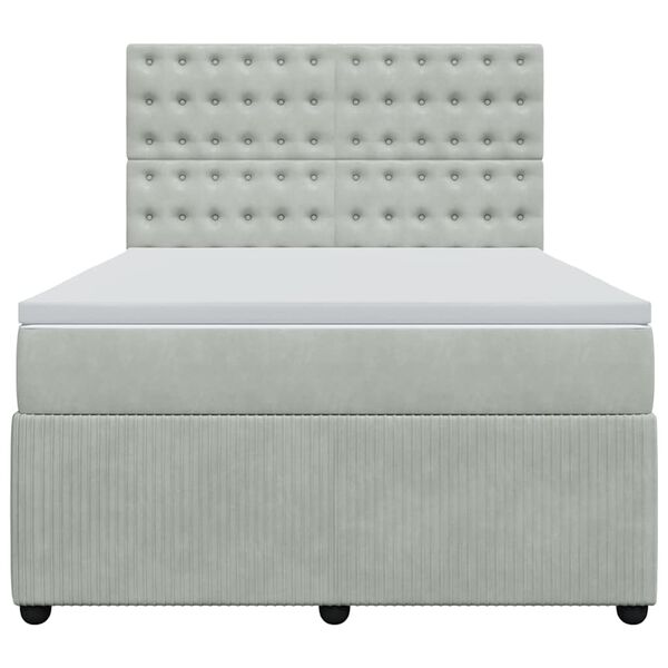 vidaXL Lova su spyruoklėmis ir čiužiniu, pilka, 140x200 cm, aksomas