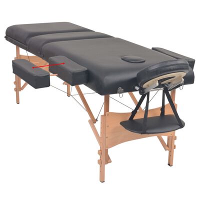 vidaXL Sulankstomo masažo stalo ir taburetės rinkinys, juodas, 3 zonų