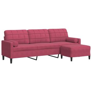 vidaXL Trivietė sofa su pakoja, raudonojo vyno spalvos, 210cm, aksomas