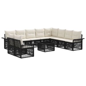 vidaXL Sodo Sofų Rinkinys 11 pcs Juoda poliratanas