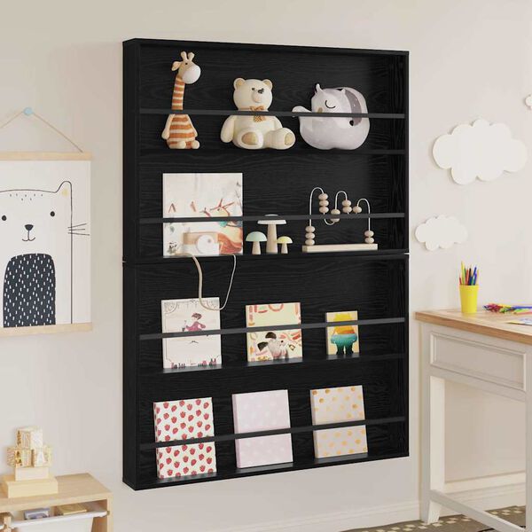 vidaXL Žurnalų stovas su lentyna 2 pcs Juodas ąžuolas 100 x 12 x 70 cm