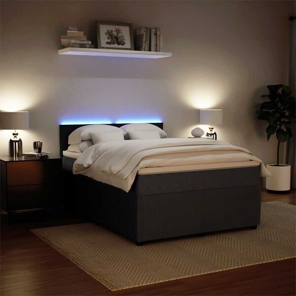 vidaXL Lova su spyruoklėmis ir čiužiniu, pilka, 140x200 cm, aksomas