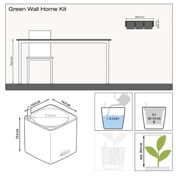LECHUZA Vazonai Green Wall Home Kit, 3vnt., skalūno spalvos
