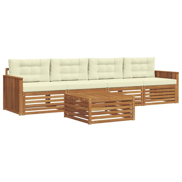 vidaXL Lauko sofos komplektas su pagalve 5 pcs Natūralus ir grietinėlė