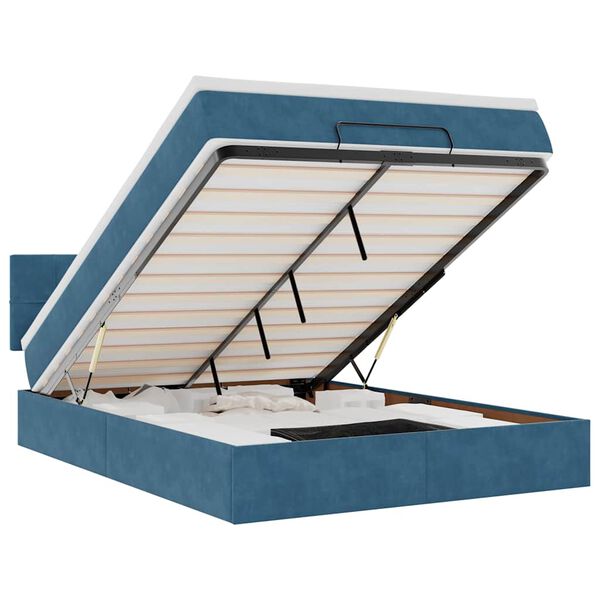 vidaXL Osmanų lova su čiužiniu ir LED Tamsiai mėlyna 140x190cm Velvet