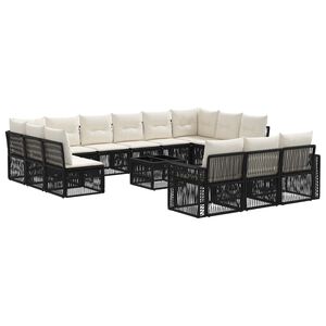 vidaXL Sodo Sofų Rinkinys 14 pcs Juoda ir kreminė balta poliratanas