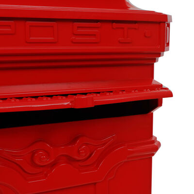 vidaXL Pašto dėžutė, kolonos pavid., aliuminis, nerūdijanti, raudona