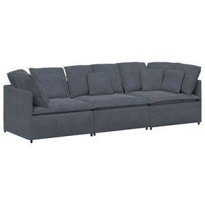 vidaXL Modulinė sofa su pagalvėlėmis, aksominė, tamsiai pilka