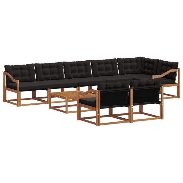 vidaXL Lauko sofos komplektas su pagalve 9 pcs Natūrali ir juoda