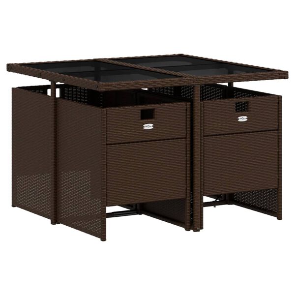 vidaXL Sodo komplektas su pagalvėlėmis, 5 dalių, rudas, poliratanas