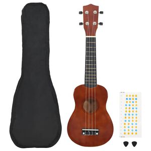 vidaXL Soprano ukulėlės rinkinys su dėklu vaikams, tamsi medienos, 21"
