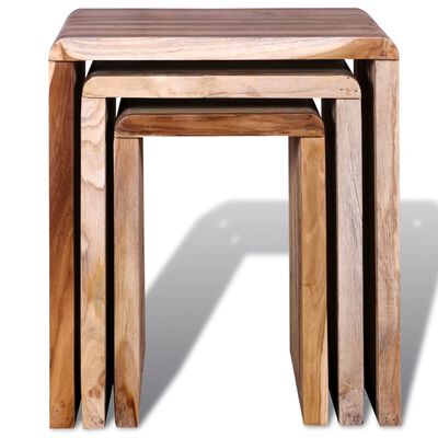 vidaXL Sudedamų staliukų kompl., 3 d., perdirbt. tikmedžio mediena