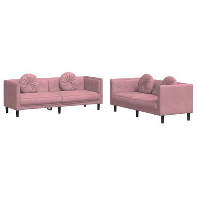 vidaXL Sofos komplektas su pagalvėmis, 2 dalių, rožinis, aksomas