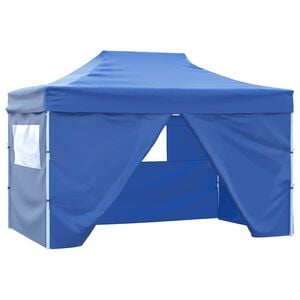 vidaXL Sulankstoma palapinė su 4 sienomis, mėlyna, 3x4m, plienas