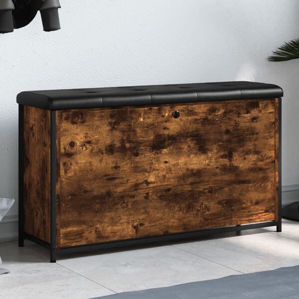 vidaXL Batų suoliukas su atverčiamu stalčiumi, dūminis, 102x32x56cm