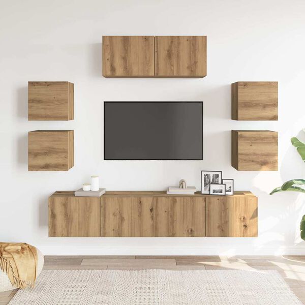 vidaXL 7 dalių sieninis televizoriaus spintelės komplektas Artisan Oak