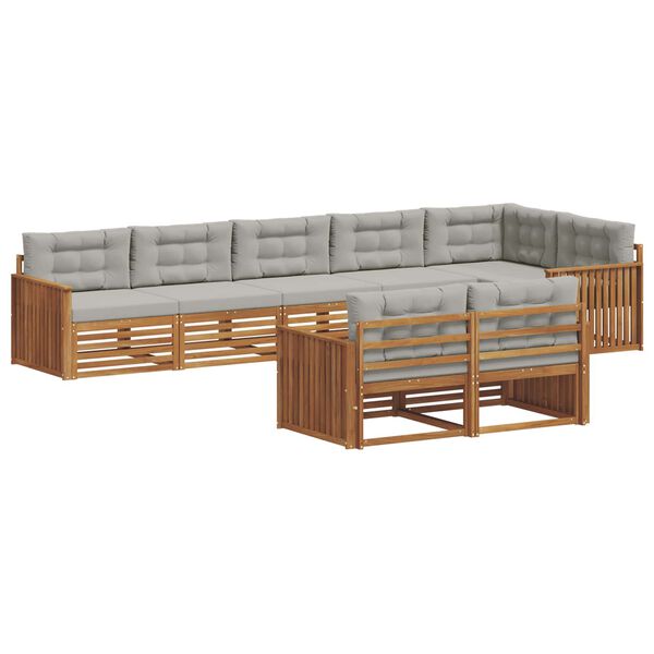 vidaXL Lauko sofos komplektas 8 pcs Natūrali ir &scaron;viesiai pilka