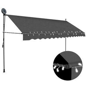 vidaXL Rankiniu būdu i&scaron;traukiama markizė su LED, antracito, 350cm
