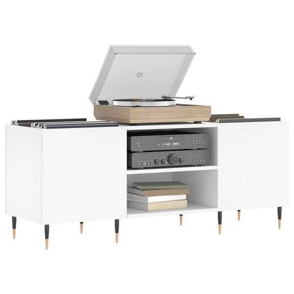 vidaXL Vinilinių plokštelių spintelė, balta, 121x38x48cm, mediena