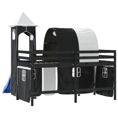 vidaXL Aukšta vaikiška lova su bokštu, balta/juoda, 80x200cm, pušis