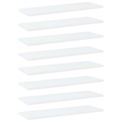 vidaXL Knygų lentynos plokštės, 8vnt., baltos, 60x20x1,5cm, MDP