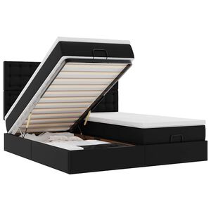 vidaXL Osmanų lovos rėmas su čiužiniais, juodas, 160x200cm, dirbt. oda